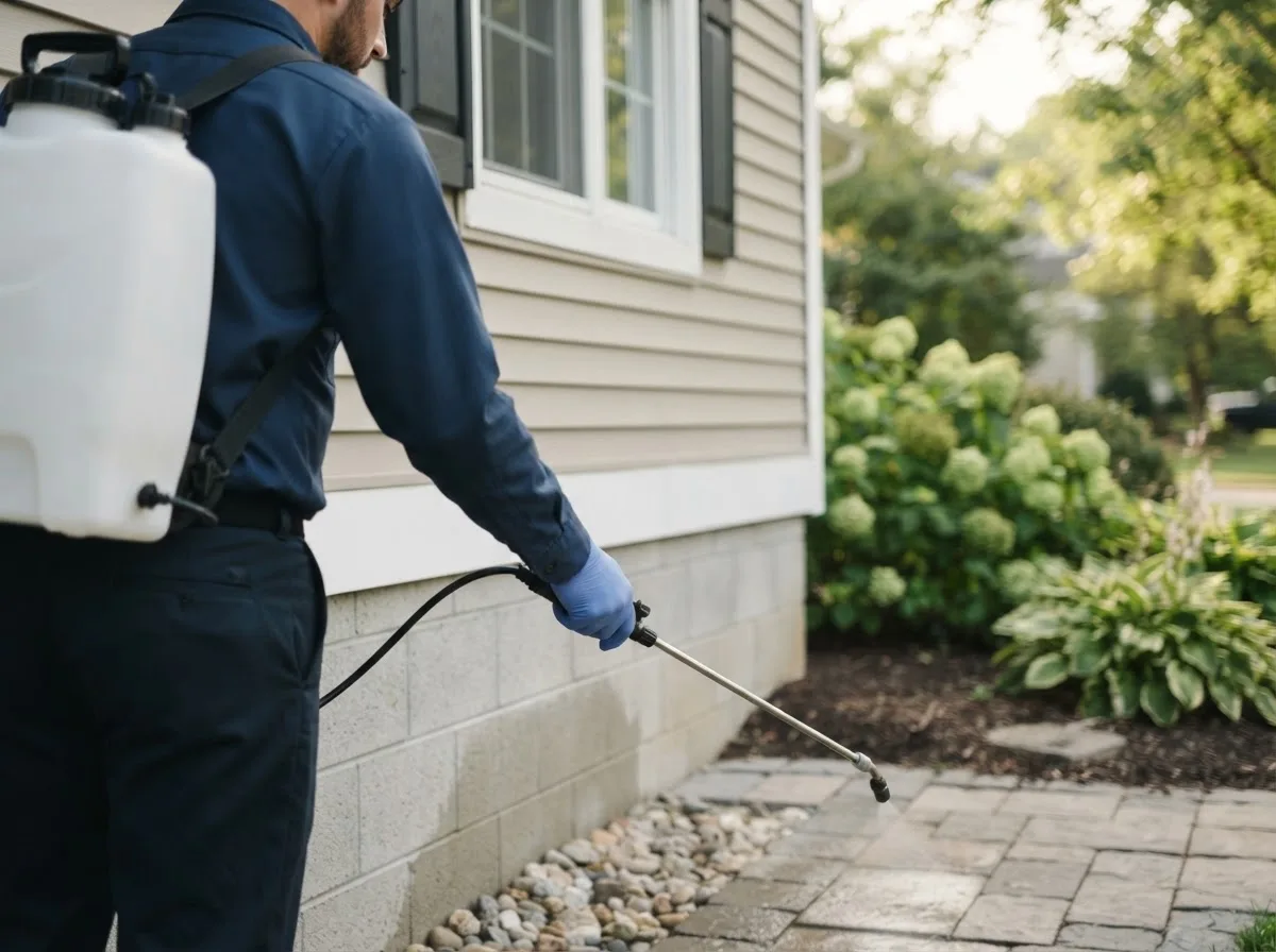 Pest control technician inspecting a home in Matthews, IN